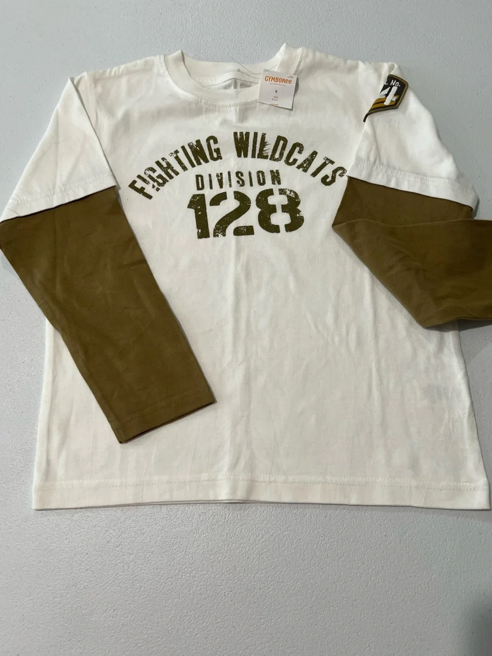 Gymboree Fighting Wildcats 128 Long-Sleeve Layered Tee - White & brown 6 y